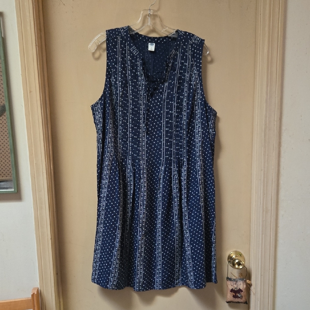 Old Navy Navy and White Striped Midi Dress